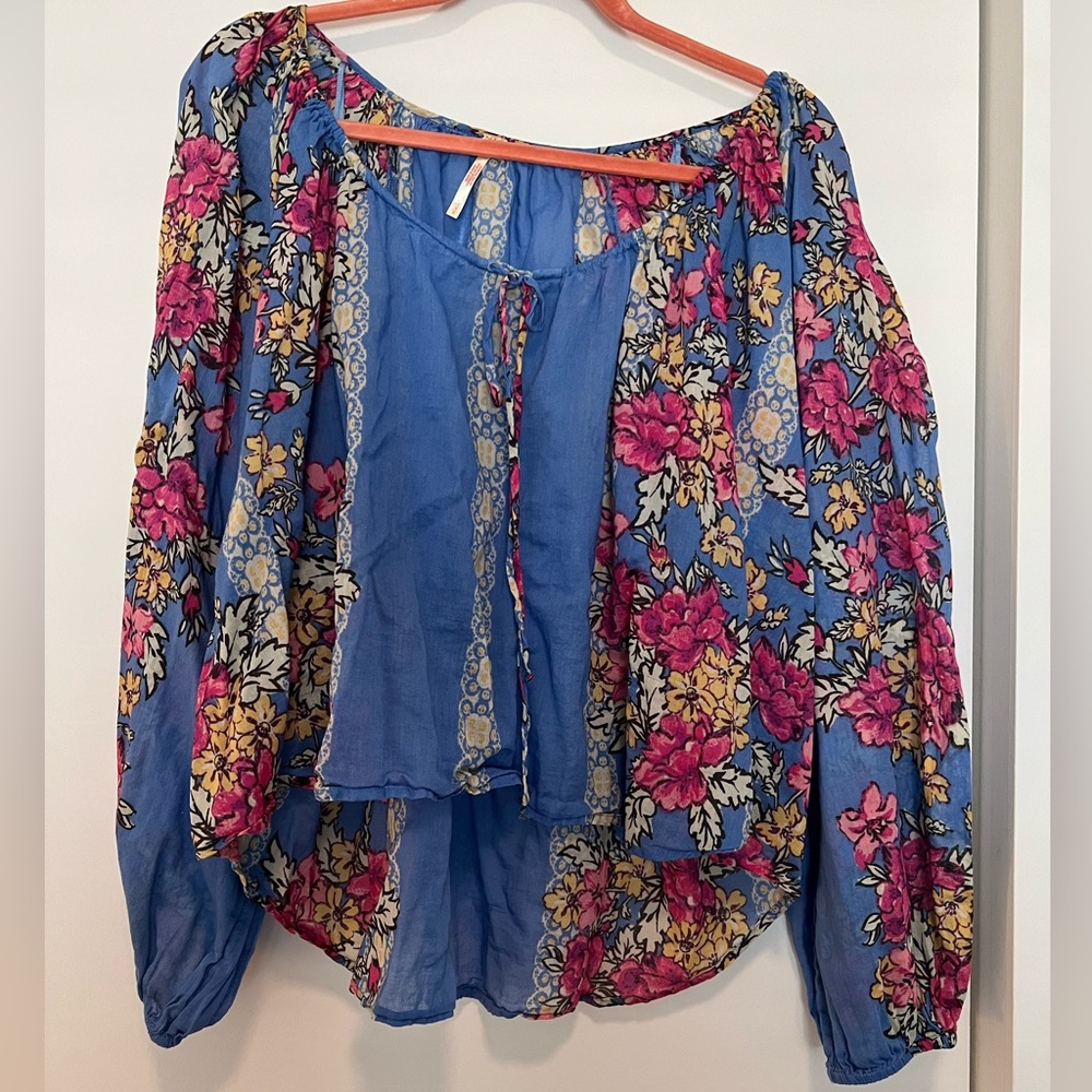 Free People blue and pink floral top